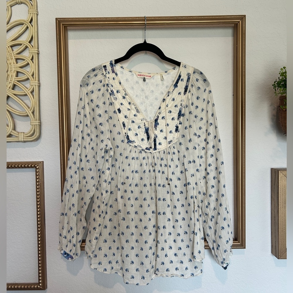 Rebecca Taylor 100% cotton floral boho blouse